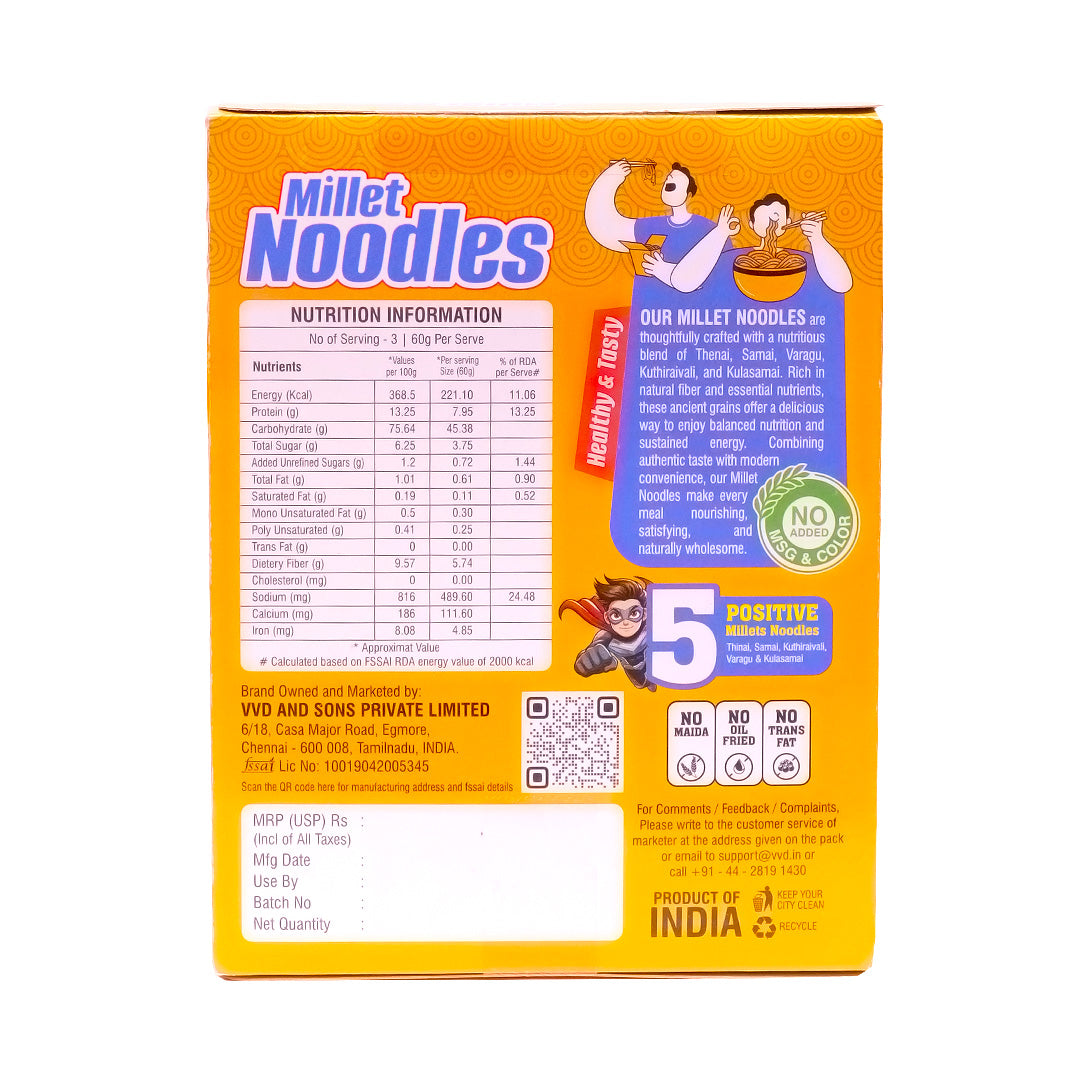 VVD Millet Noodles Schezwan Masala | No Maida Noodles | 94% Multi Millet Blend