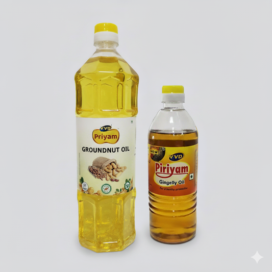 VVD Priyam Groundnut Oil Bottle -  1000ml + VVD Piriyam Gingelly Oil Bottle -  1000ml