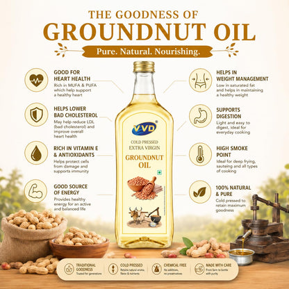 VVD Cold Pressed Groundnut Oil 750ml | Pure, Unrefined & Naturally Filtered - VVD & Sons Pvt. Ltd.