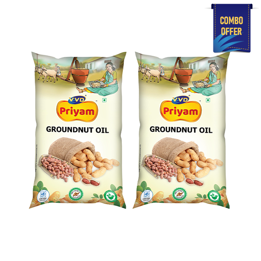 VVD Priyam Groundnut Oil - 1L Pouch (Pack of 2)