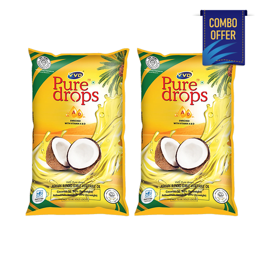 VVD Pure Drop Coconut Oil - 1L Pouch (Pack of 2)
