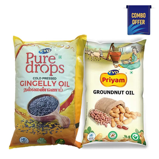 VVD Priyam Groundnut Oil - Pouch 1000ml + VVD Pure Drop Gingelly Oil - Pouch 1000ml